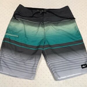 O’neill Men's 33 Green / Gray Board Swim Shorts, No Slip ties, Side Zip Pocket